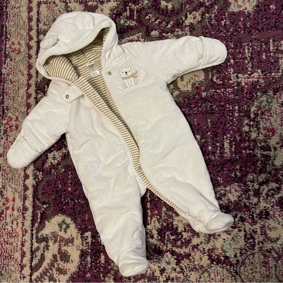 Carter's White and Tan Baby Snowsuit - Picture 2 of 4